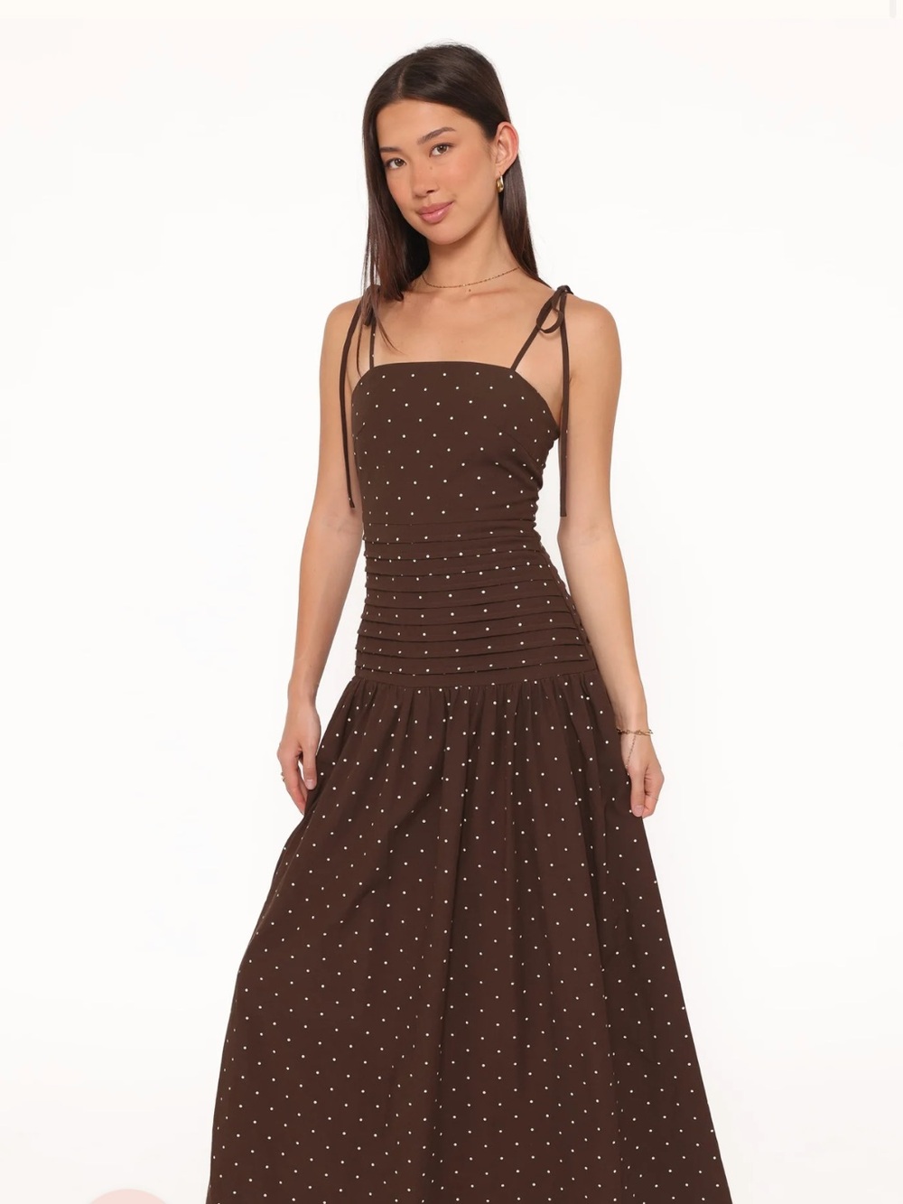 Petal & Pup Brown Polka Dot Tie-Shoulder Maxi Dress